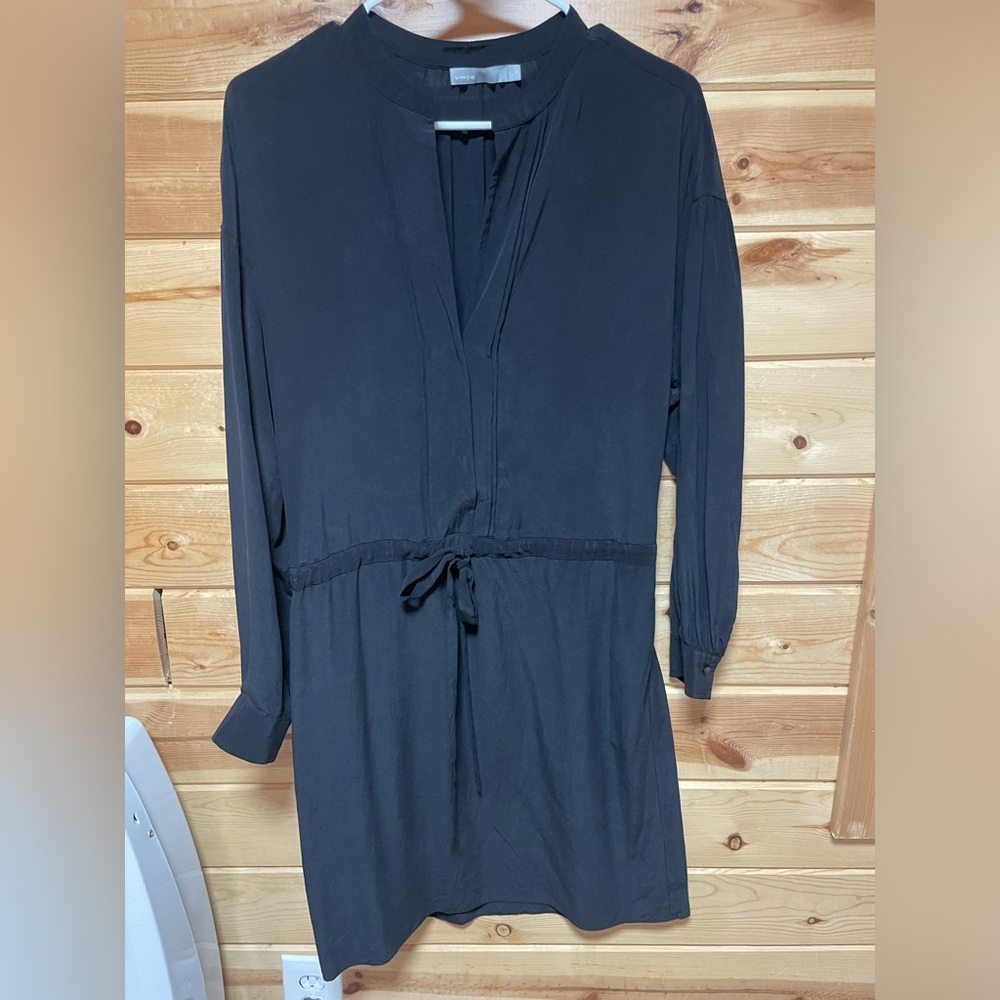 Vince Silk Drawstring Waist Dress in Black - Size S